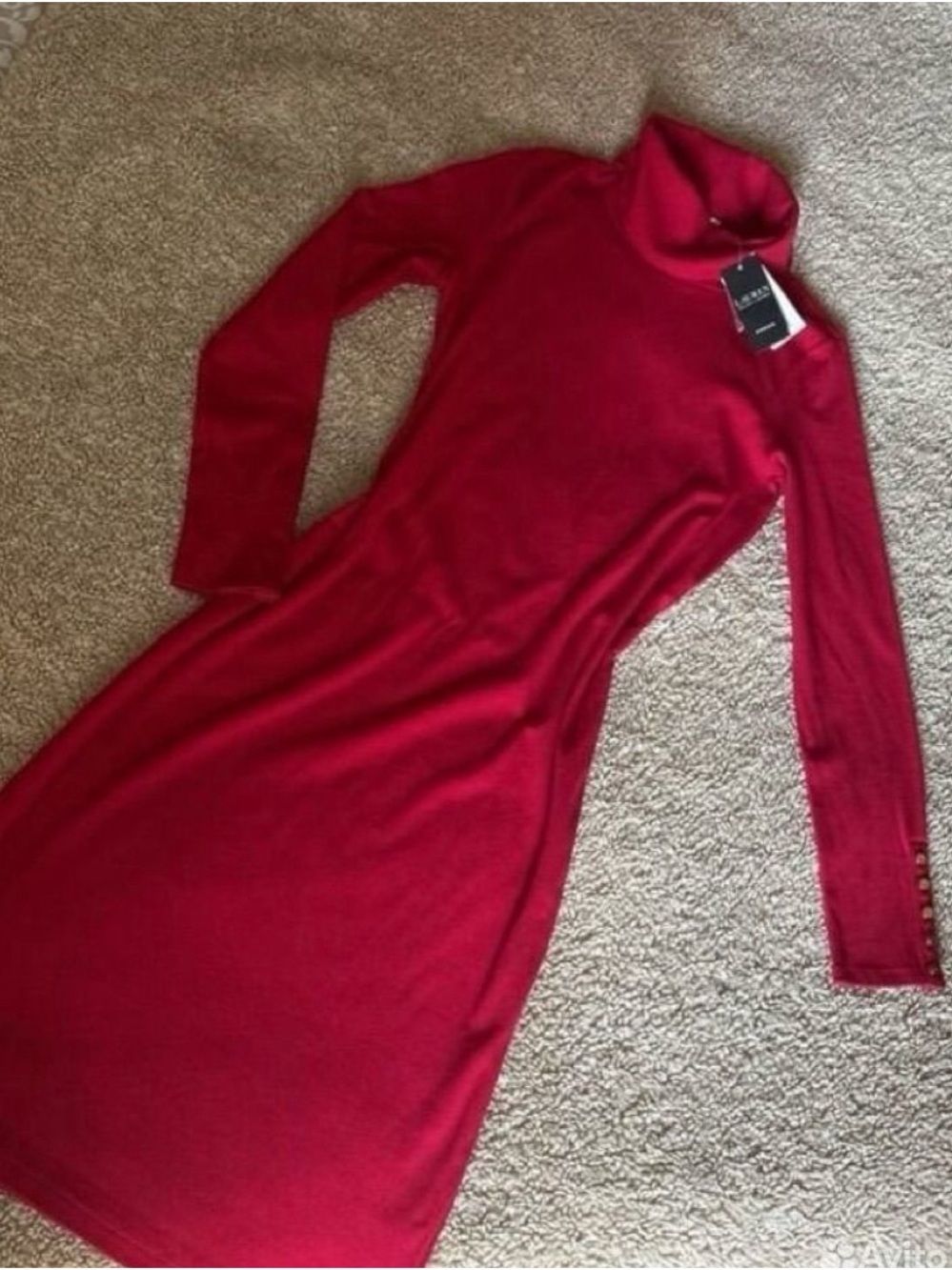 Ralph Lauren Red Long-Sleeve Turtleneck Midi Dress